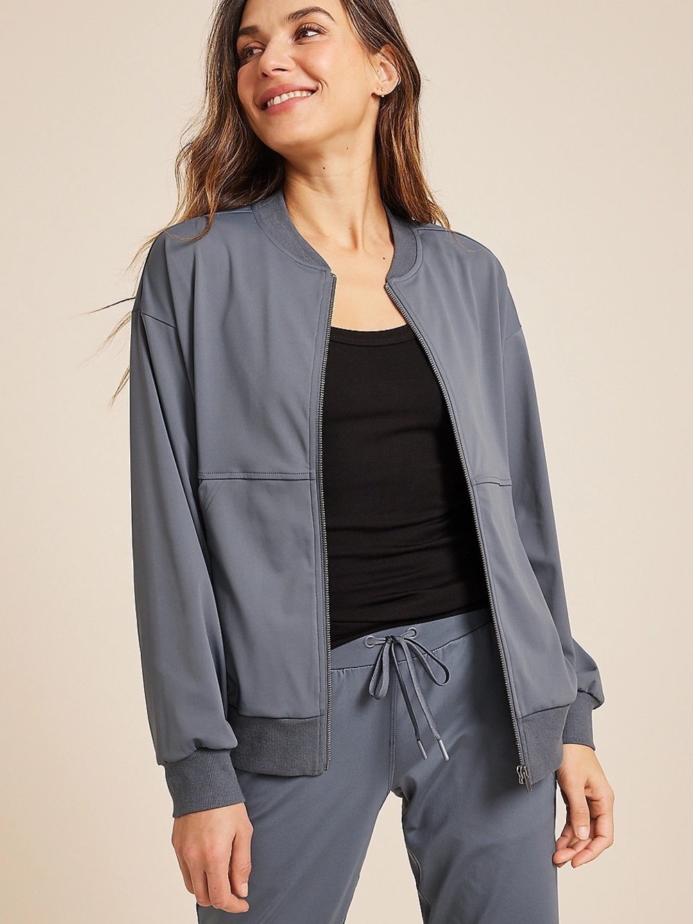 Maurices Blue Gray Athleisure Travel Jacket Size XL Stretch Zip Front Activewear